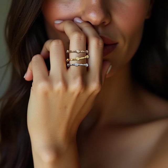 Metal Textured 14k Gold Ring With 0.15 TCW Dazzling Diamonds, Size 6.5 For Sale - Image 7 of 7