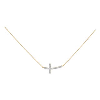 Gold Vermeil Diamond Accent Cross Bar Necklace For Sale