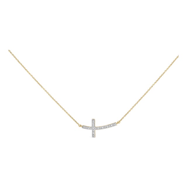 Gold Vermeil Diamond Accent Cross Bar Necklace For Sale