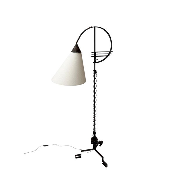 White Vintage Art Deco Floor Lamp in Wrought Iron and Silk by Jan Joustra, 1920s For Sale - Image 8 of 14