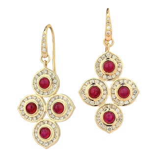 Syna Yellow Gold Earrings with Rubies and Diamonds, a Pair For Sale