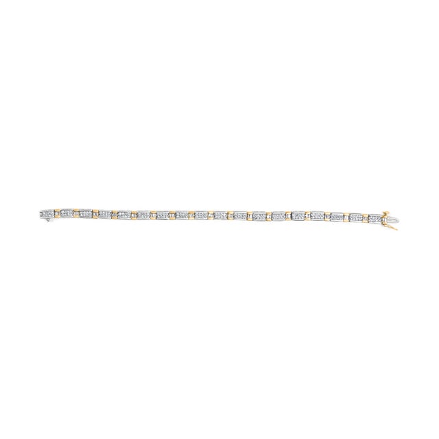 Haus of Brilliance 14k Two-Tone 2.00 Cttw Round-Cut and Baguette-Cut Diamond Bar Link 7" Bracelet (I-J Color, SI2-I1 Clarity) For Sale - Image 4 of 6