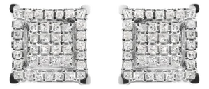 10K White Gold 1 1/4 Cttw Princess Diamond Composite Double Square and Halo Stud Earrings (I-J Color, I1-I2 Clarity)