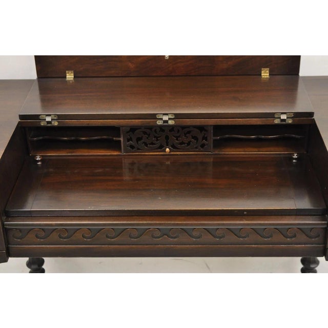 Antique Victorian Mahogany Spinet Piano Style Flip Top Secretary Writing Desk For Sale - Image 9 of 11