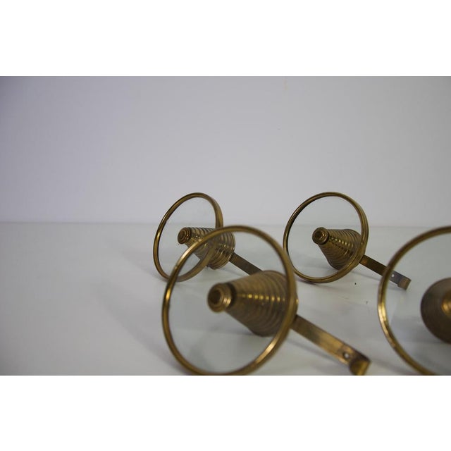 Brass and Glass Coat Hooks, Italy, 1960s, Set of 4 For Sale - Image 4 of 6