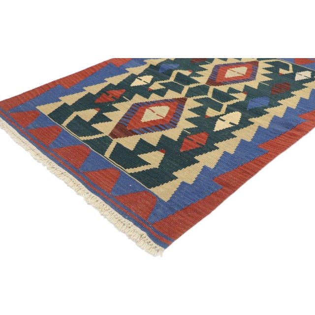 Vintage Persian Shiraz Kilim Rug with Tribal Style 02'11 x 04'01. Full of tiny details and a bold expressive design...