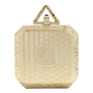 1920s Monogrammed Gold and Sapphire Locket Pendant 14k Yellow Gold For Sale