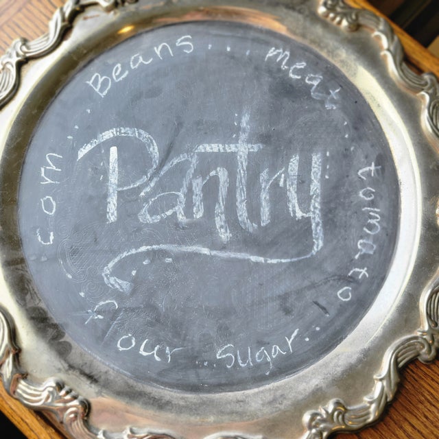 Vintage Chalk Board Menu Board Silverplate Tray Platter 22" X 17" W Hanger For Sale - Image 14 of 16