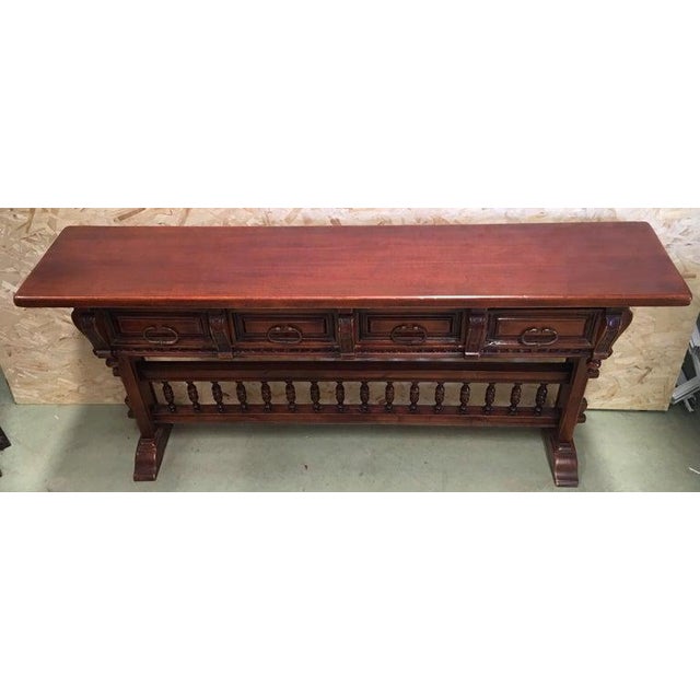 20th Century Walnut Console Table with Four Carved Drawers Signed by Valentí