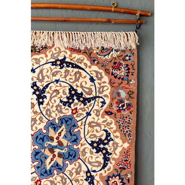1970s Persian Isfahan Wool and Silk Hand Knotted Wall Hanging For Sale - Image 6 of 16