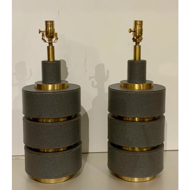 Currey & Company Currey & Co. Modern Gray Faux Shagreen Table Lamps Pair For Sale - Image 4 of 4