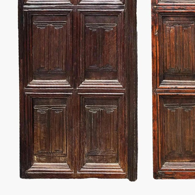 Gothic Antique European Linenfold Doors - A Pair For Sale - Image 3 of 10