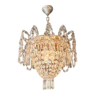 Vintage French Empire Style Crystal Basket Chandelier Neoclassical Crystal For Sale