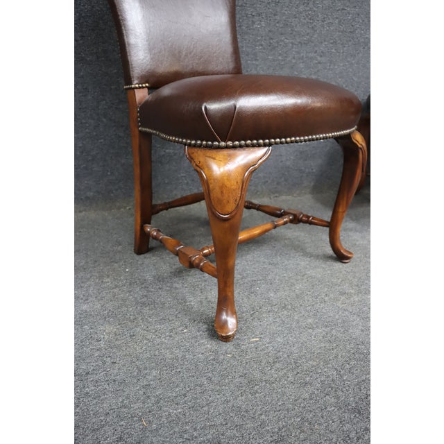 Pair of Theodore Alexander Leather Upholstered Cherry Side Chairs For Sale - Image 10 of 15