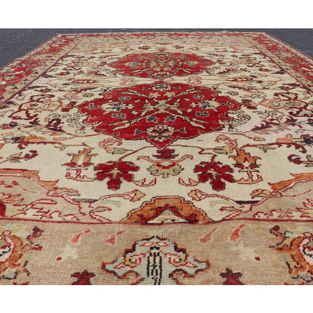 Cream Antique Turkish Sivas Rug With Red, Taupe, Light Green and Cream Colors For Sale - Image 8 of 15