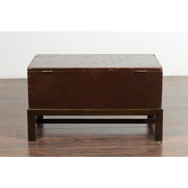 English 19th Century Painted Wood Box Mounted on a Newer Custom Stand For Sale - Image 4 of 12
