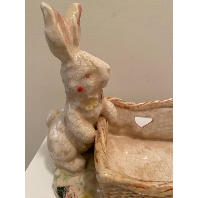 Fitz and Floyd Vintage Porcelain Bunny Rabbit Cracker Dish Easter Basket For Sale - Image 4 of 6