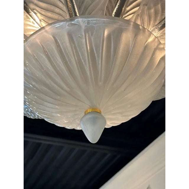 Small Scale Frosted Murano Glass Flush Mount Chandelier For Sale - Image 4 of 6