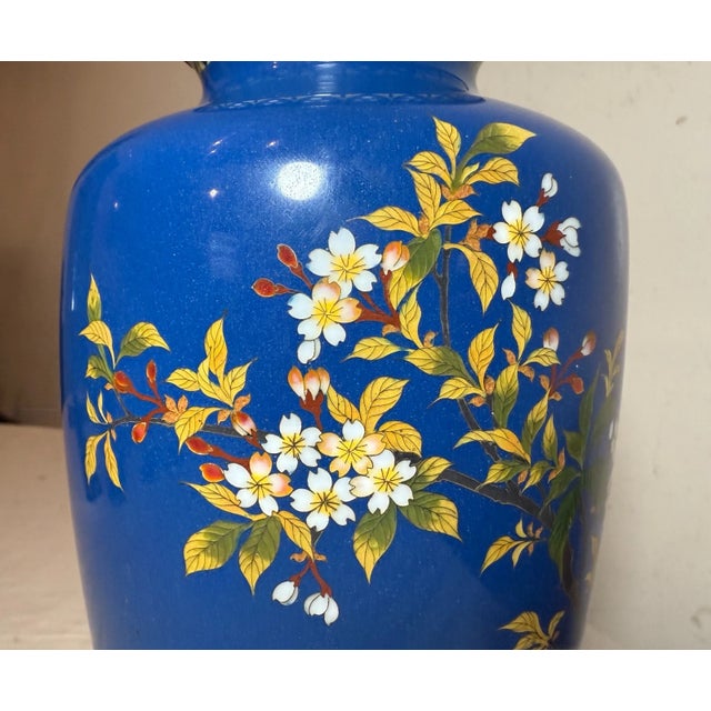 Fine Antique Sterling Silver Mounted Japanese Enameled Blue Cloisonne Vase For Sale - Image 4 of 15
