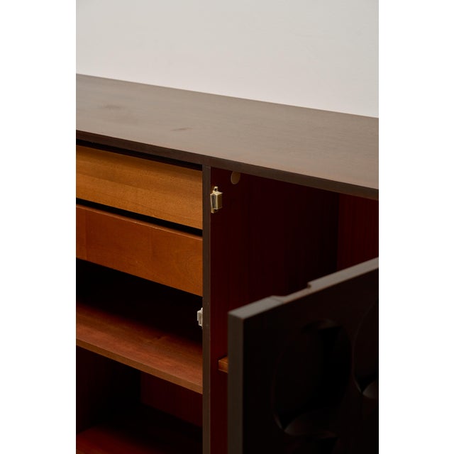 Brutalist sideboard designed by Frans Defour in Belgium around 1970. This architectural sideboard is made out of dark...