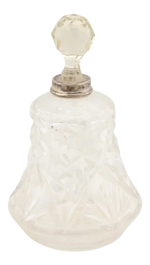 1920s Small French Crystal Toiletry Bottle with Silver Neck & Diamond Motifs
