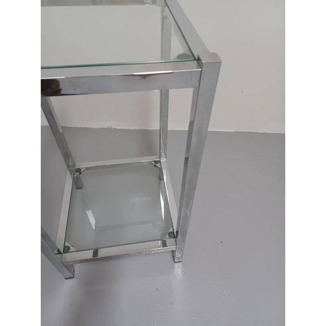 Side table, pedestal table, end table, 2 clear glass tops