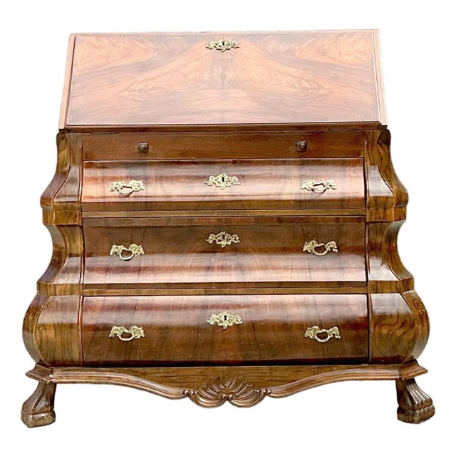 Vintage Rococo Burled Wood Secretaire For Sale