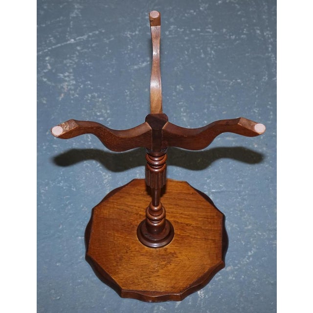 Vintage Georgian Style Tripod Table with Scalloped Edge and Brown Leather Top For Sale - Image 9 of 10