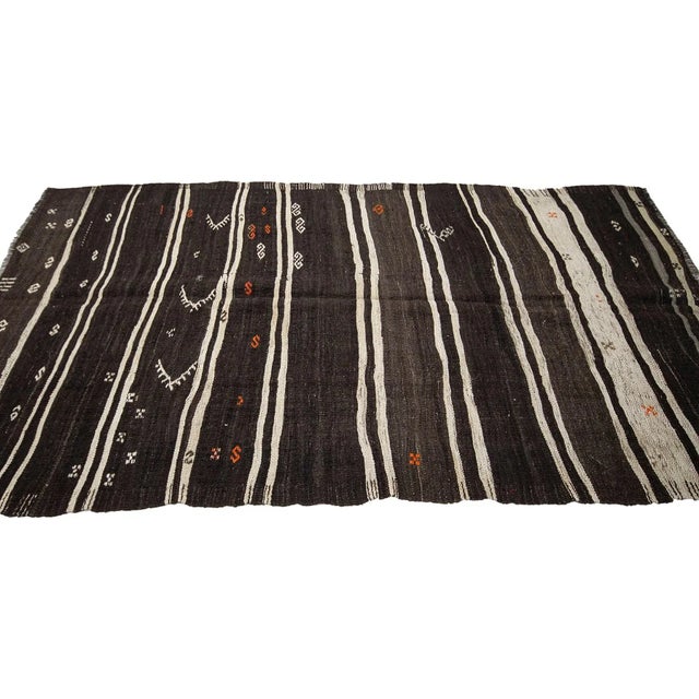 Mid 20th Century Brown & Off White Striped Kilim Rug For Sale - Image 4 of 7