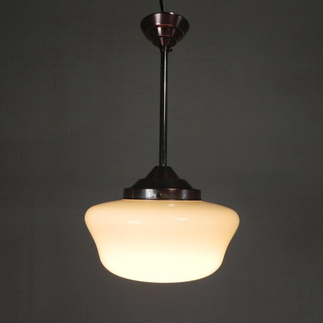 1930s Art Deco Pendant Lamp with White Glass Shade, 1930s For Sale - Image 5 of 12