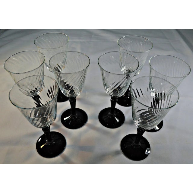 1980s Onyx & Clear Crystal Glasses - Set of 8 For Sale - Image 5 of 5
