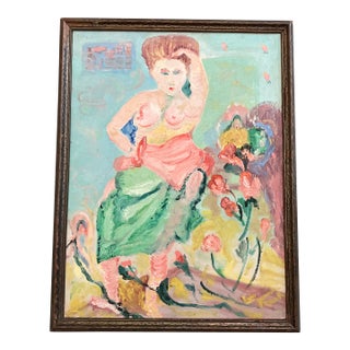 1970’s Original Vintage Abstract Expressionist Outsider Female Nude Painting Vintage Frame For Sale