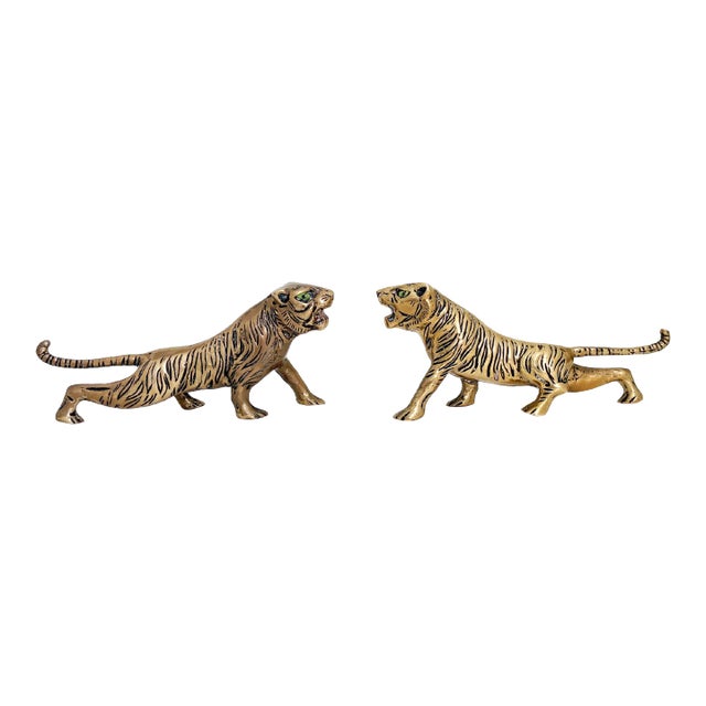 1970s Pair of Brass Tiger Figurines For Sale