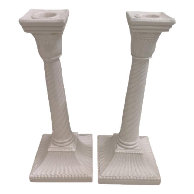 Vintage Fitz and Floyd White Porcelain Candlesticks - A Pair For Sale