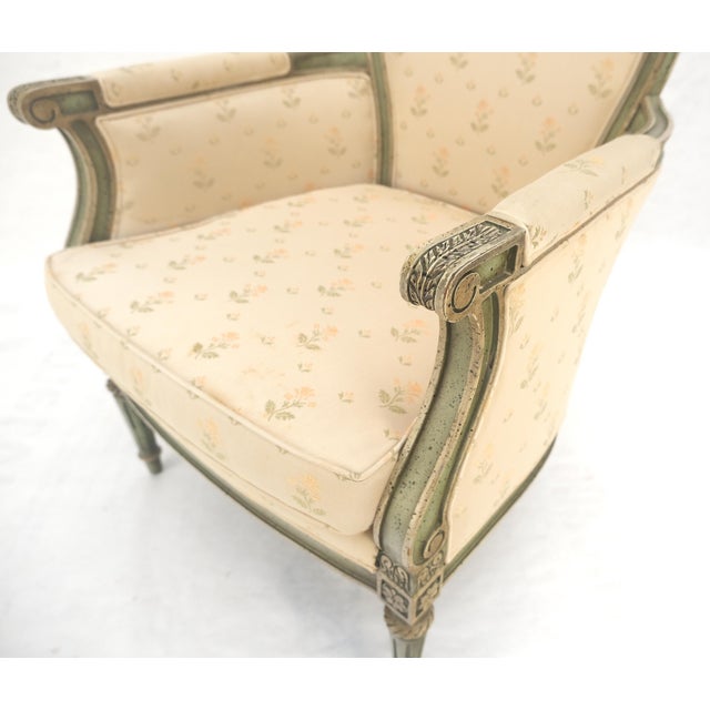 Paint Decorated Painted Olive Green Carved Ballon Back Arm Chair MINT For Sale - Image 10 of 11
