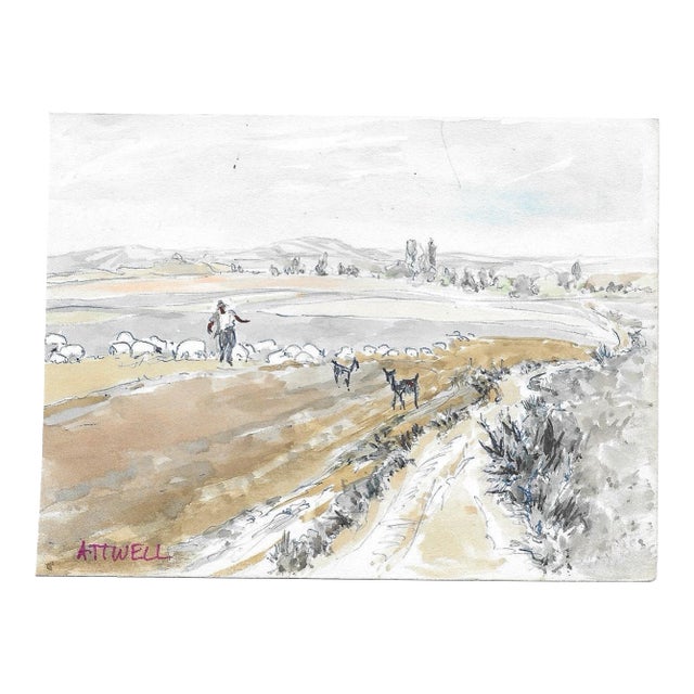 1950s Ivy Attwell Road to Salamis Cyprus Watercolor For Sale