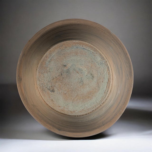 Large Spanish handmade and painted white and green glazed terracotta "Lebrillo" earthenware bowl in the style typical of...