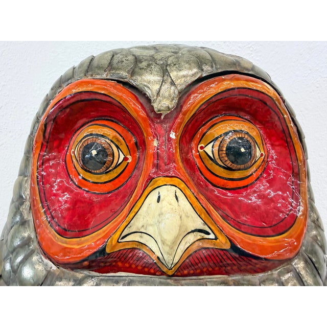 Brass and Hand Painted Paper Mache Owl Sculpture, Sergio Bustamante, 1970's For Sale In Los Angeles - Image 6 of 7