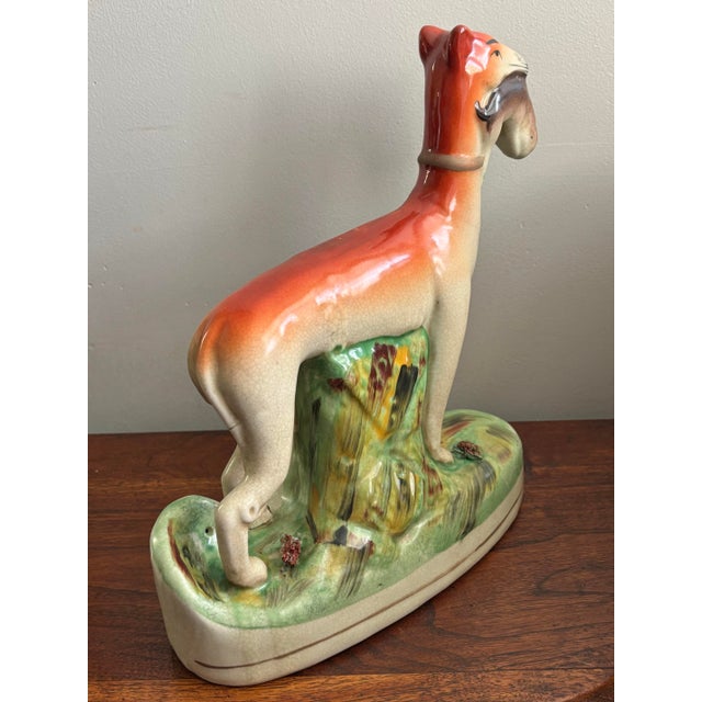 Ceramic Vintage Staffordshire Style Whippet Dog With Fish For Sale - Image 7 of 9