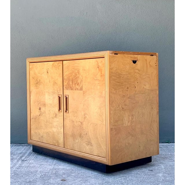 Vintage Henredon Modernist Two Door Burl Wood Server For Sale - Image 10 of 12