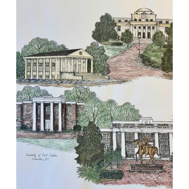 Illustration 1980s University of South Carolina Campus Print by Liz Bryant – Hand-Colored Architectural Illustration, 24” X 18” For Sale - Image 3 of 4