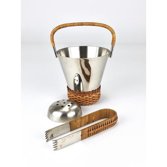 Vintage Nickel-Plated Ice Bucket and Tongs by Carl Auböck, Austria, 1950s, Set of 2 For Sale - Image 10 of 16