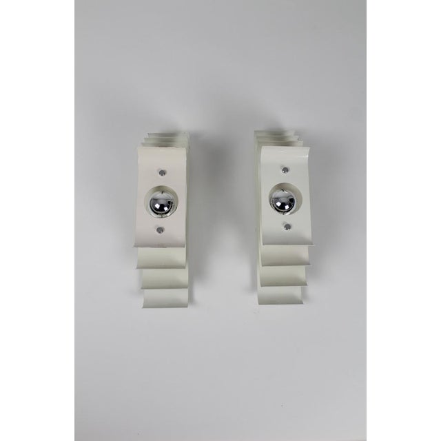 1970s Italian Postmodern Wall Sconces in Layered Metal, 1970s, Set of 2 For Sale - Image 5 of 15