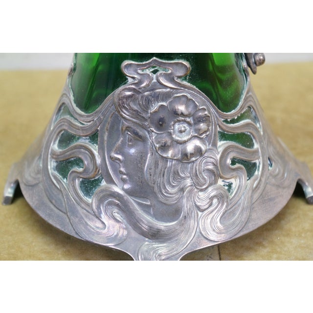 Antique Art Nouveau German WMF Green Glass Pewter Claret Pitcher Jug For Sale - Image 10 of 15