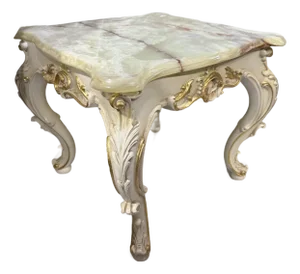 1930s Small French Louis XV Style Golden Wood Alabaster Top Square Side Table