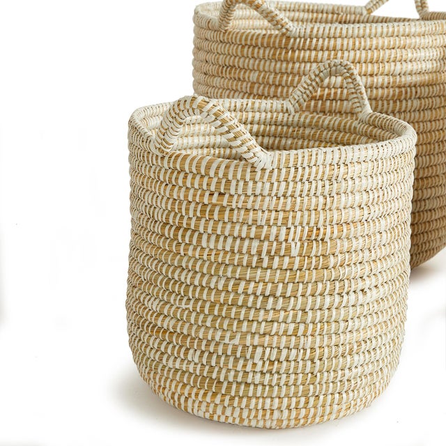 Boho Chic Rivergrass Round Baskets With Handles, Set Of 3 For Sale - Image 3 of 6