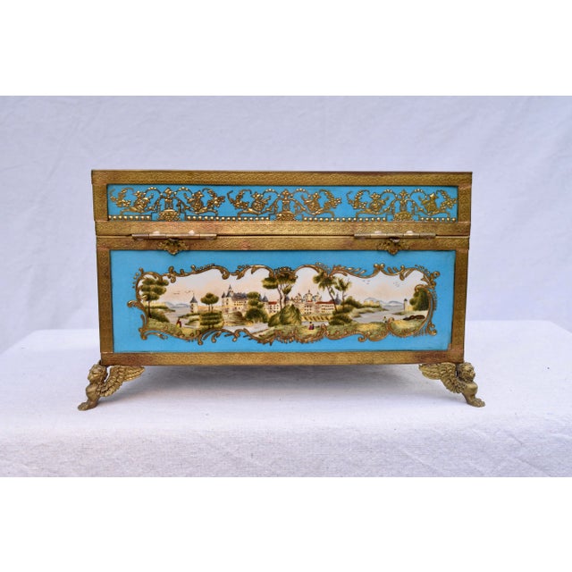 Metal Celeste Sevres Style Porcelain Jewelry Casket For Sale - Image 7 of 10