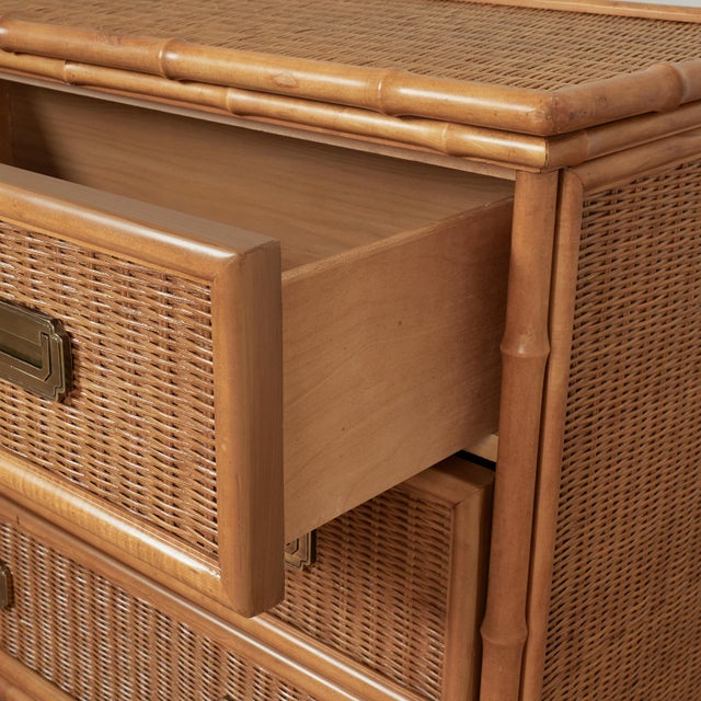 Cinnamon Vintage Faux Bamboo and Wicker Cabinet Chest by American of Martinsville For Sale - Image 8 of 16
