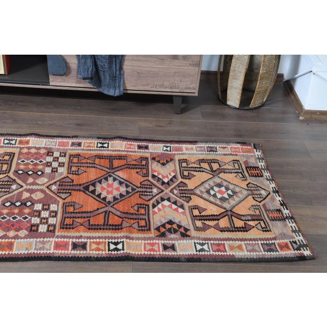 1970s 1970s Turkish Oushak Handmade Wool Cotton Orange Runner Rug For Sale - Image 5 of 9