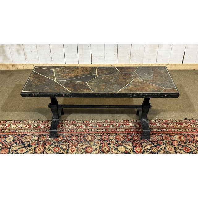 Coffee Table in Forged Steel with a Slate Top, 1950s For Sale - Image 10 of 12